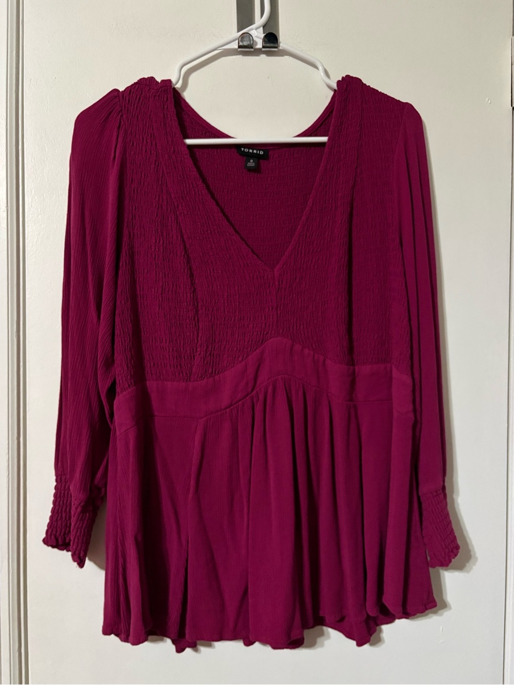 Torrid Magenta Babydoll Crinkle Gauze Smocked Top size 0